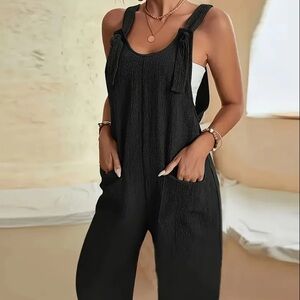 Casual Solid Textured Knot Detail Jumpsuit